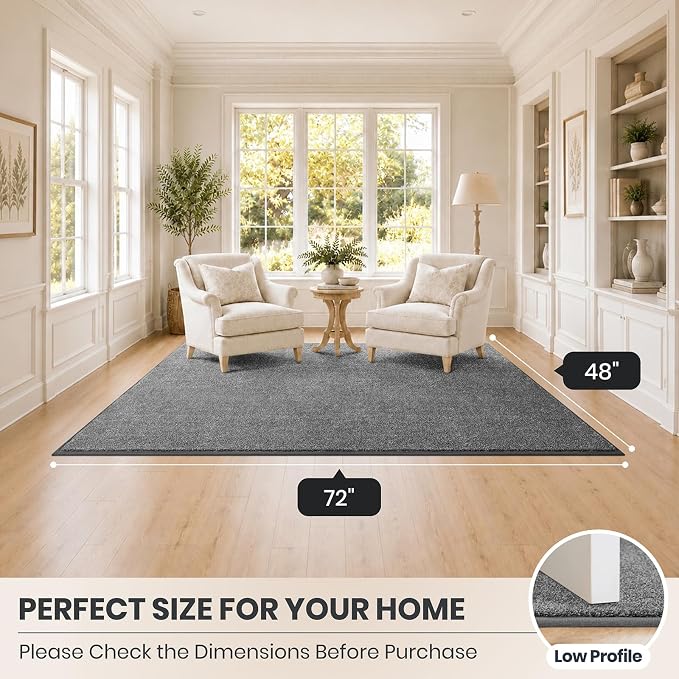 PURRUGS Easy Care Area Rug 4ft x 6ft, Non-Slip Machine Washable Entryway Rug, Dog Door Mat, Stain Resistant Accent Rug for Hallway, Living Room, Bedroom and Mudroom, Light Grey-Dark Grey