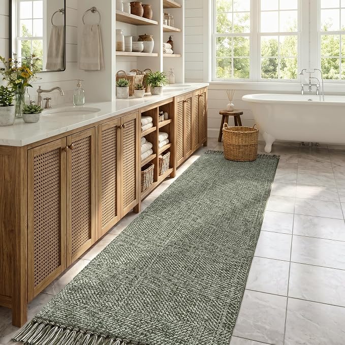 Collive Hallway Runner Rug 2.6' x 10', Boho Washable Kitchen Runner Rugs Hand Woven Bathroom Mats, Sage Green Modern Farmhouse Indoor Entry Hall Carpet for Bedroom Entrance Porch Decor