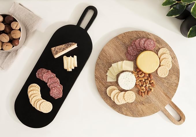 Kate and Laurel Staven Transitional Two-Piece Serving Boards Set; 7 x 22 and 14 x 18; Natural Brown and Black; Modern Food-Safe Charcuterie Boards with Solid Mango Construction