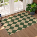 Lessymo Checkered Easy Jute Entryway Rug, 2x3 Washable Front Indoor Mat | Non Slip Area Rugs, Stain Resistant, Non Shed Outdoor Carpet for Kitchen Bathroom Porch Bedroom Bedside, Diamond Green/Beige