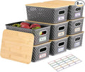 Anysig 8 Pack Plastic Storage Bins with Bamboo Lids, 5.2 QT Stackable Bins | Decorative Small Storage Basket Containers for Organizing Shelves Office Classroom Desktop Closet, Grey