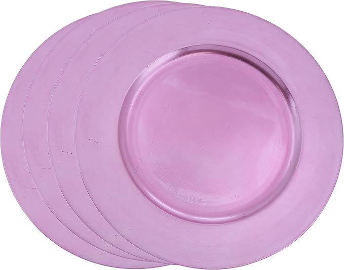 SARO LIFESTYLE Decorative Charger Plates, 13” Round Plastic Charger Plates, Set of 4 – Elegant Table Décor for Events, Weddings & Home Dining, Pink
