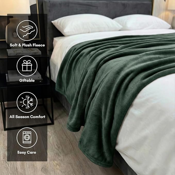 Americanflat 50x60 Fleece Throw Blanket - Soft and Breathable Throw Blanket for Couch, Bed, Chair - Fleece Blankets Perfect for Home, Bedroom, or Outdoor Use - Green