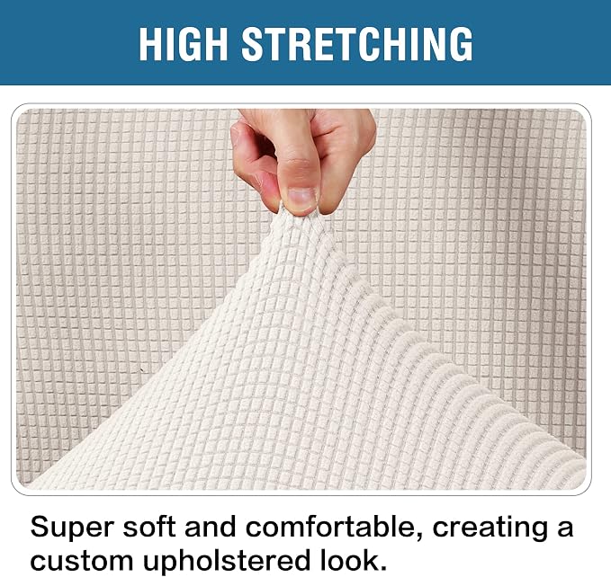 H.VERSAILTEX Ottoman Cover Slipcover Rectangle Fit Length 33"-38" Footrest Sofa Slipcovers Stool Cover Footstool Protector Covers Feature Stretch Thick Soft Jacquard Fabric Removable Washable - Ivory