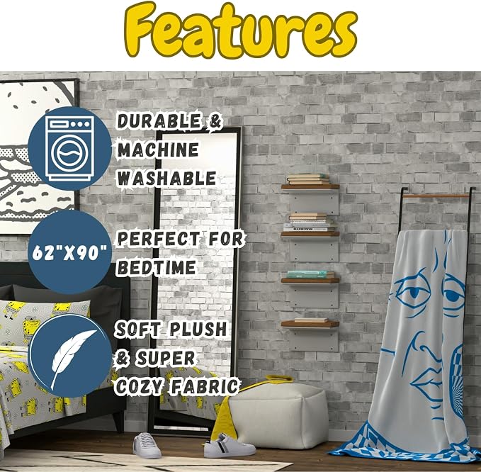 Spongebob Squarepants Handsome Squidward Bedding Super Soft Micro Raschel Throw Blanket, 62 in x 90 in, (Officially Licensed Product) by Franco Collectibles