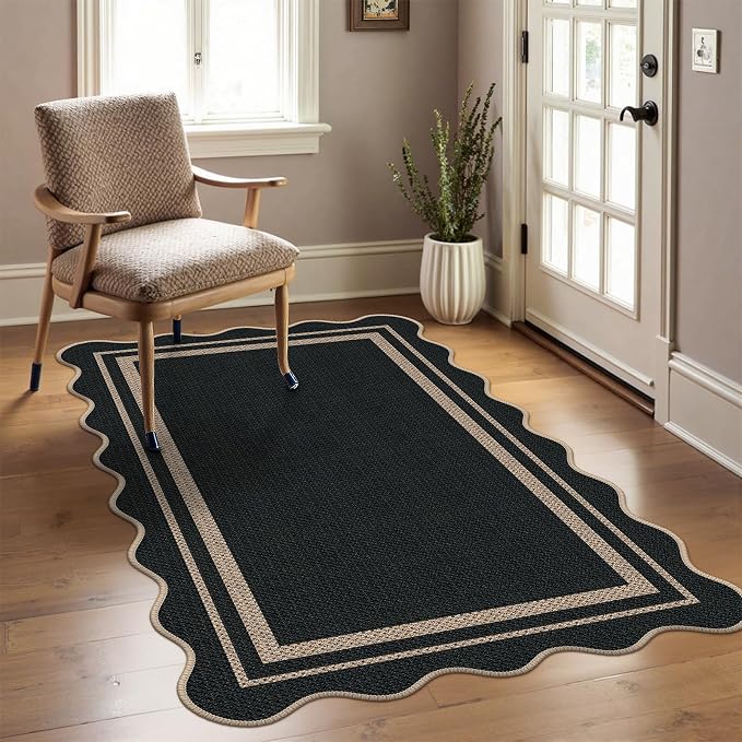 Easy Jute 3x5 Black Rectangle Area Rug,Washable Entryway Rug, Modern Door Carpet,Neutral Non-Slip Outdoor Indoor Farmhouse Rug for Living Room Kitchen Patio Bedroom