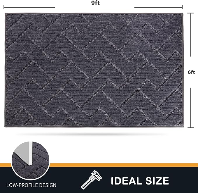 PURRUGS Easy Care Area Rug 6ft x 9ft, Non-Slip Machine Washable Entry Rug, Stain Resistant Accent Rug for Hallway, Bedroom, Living Room and Mudroom, Grey