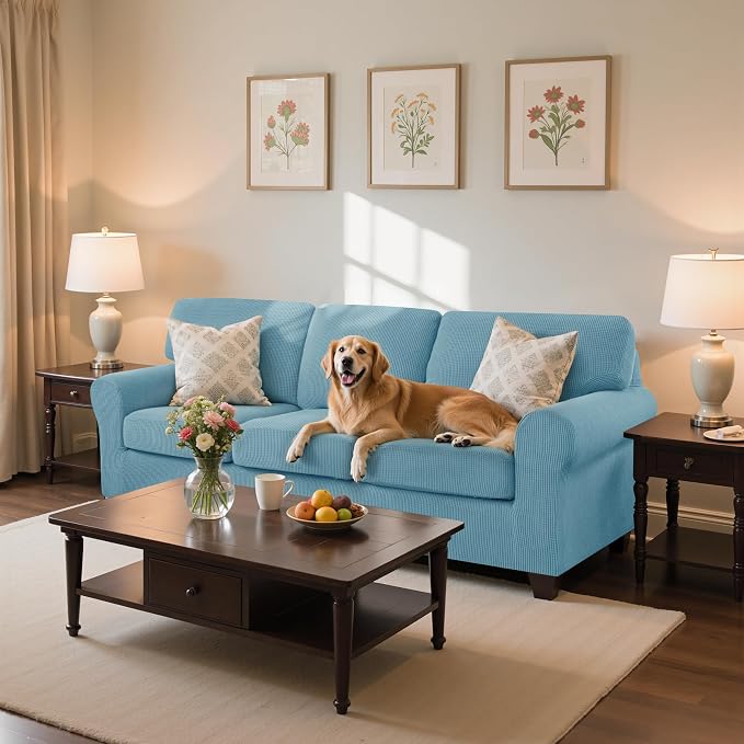 SUBRTEX 7 Pieces Stretch Sofa Slipcover,Couch Cover for 3 Cushion Washable Sofa Cover with Individual Backrest Cushion Covers for Living Room(Large,Steel Blue)