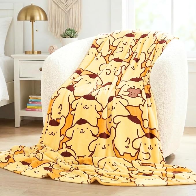 Sanrio Pompompurin Bedding Plush Blanket 90 in x 62 in – Soft Cozy Kawaii Throw for Couch, Bed & Travel, Collectible Gift (Officially Licensed Product) by Franco Collectibles®