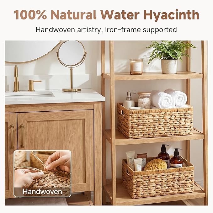 StorageWorks Wicker Storage Baskets for Shelves,Hyacinth Baskets,2-Pack | Wicker Baskets for Organizing,Decorative Organizers with Handles,Wicker Baskets for Storage,Woven Baskets for Storage