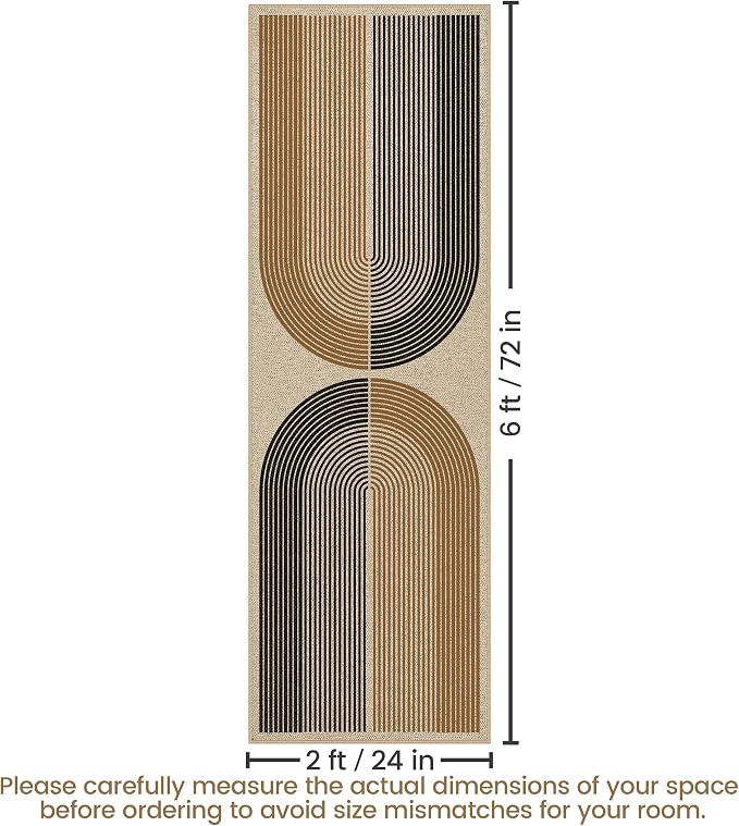 Washable Rainbow Easy Jute Runner Rug 2x6, Neutral Modern Boho Geometric Outdoor Indoor Patio Area Rug, Woven Non Slip Thin Long Runner Carpet Mat for Hallway Kitchen Entryway Porch Farmhouse