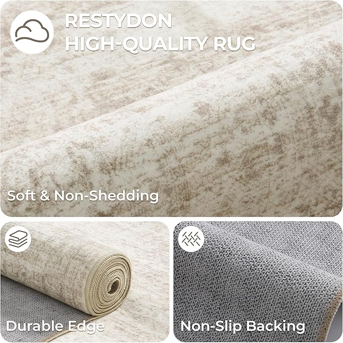 2x4 Washable Rug Runner for Bathroom, Soft Entryway Rug for Laundry Room, Kitchen, Vintage Abstract Hallway Runner for Bedroom, Anti-Slip Door Mat Indoor Entrance(2'x4', Beige/Ivory)