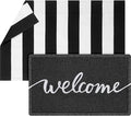 Geelin 2 Pcs 30'' x 18'' Doormat 43'' x 27.5'' Black and White Layered Rug for Front Door Mat Outside Entrance Welcome Door Mats for Indoor Outdoor Entryway Porch Decor(Stripe Welcome)