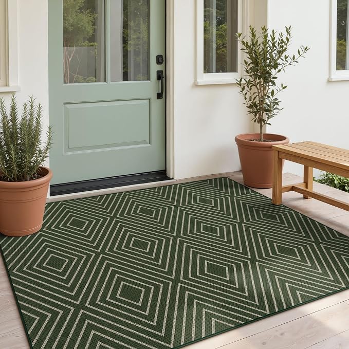 Tribesigns Modern Easy Jute 3x5 Washable Outdoor Patio Porch Area Rug,Green | Machine Washable, Non-Slip with 4 Rug Tape, Ultra-Thin Low Pile, for Farmhouse Indoor Kitchen Entryway Deck RV Balcony