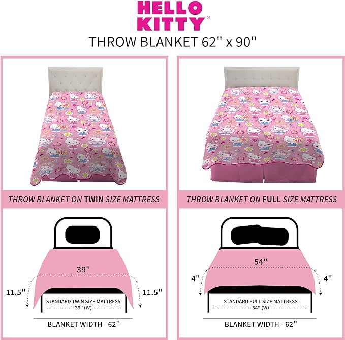 Franco Kids Bedding Super Soft Plush Throw Blanket, 62 in x 90 in, Hello Kitty