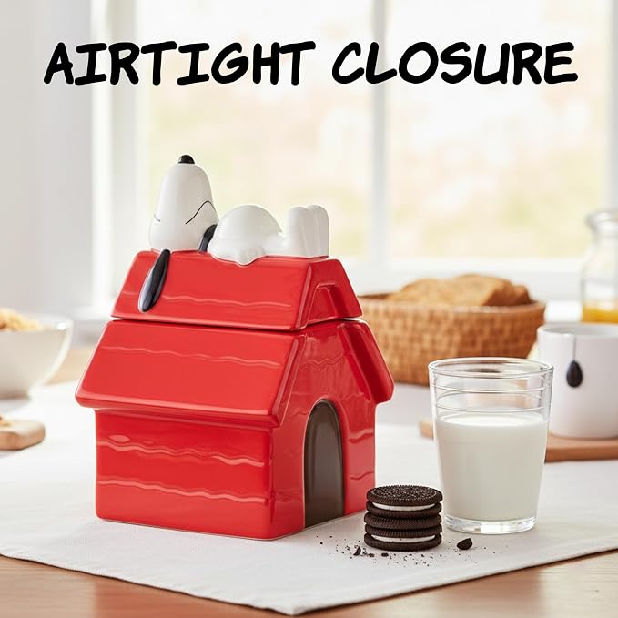 Silver Buffalo Peanuts Snoopy and House, 3D Sculpted Snack Jar | Ceramic Cookie, 5.25” x 5”, 7 75