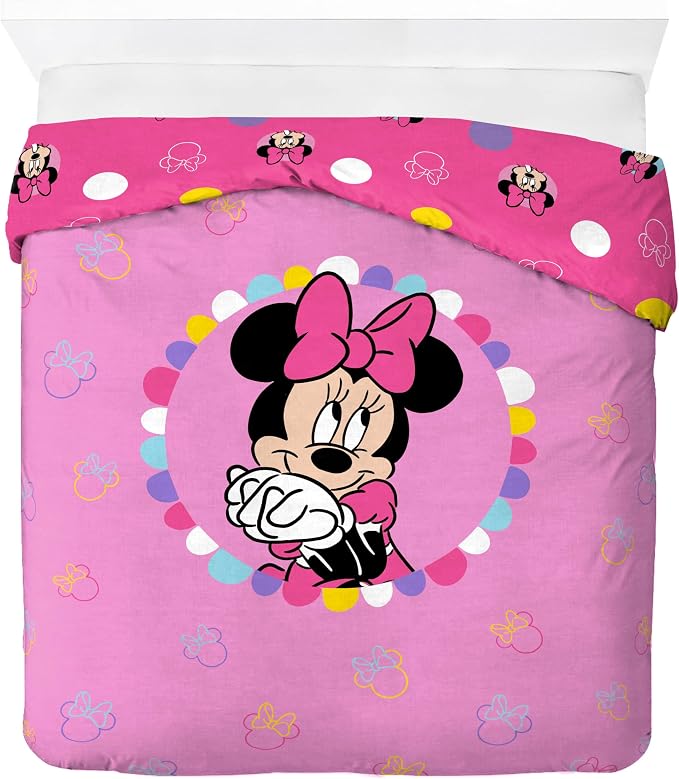 Jay Franco Duvet Cover Set – 3 Piece Comforter Cover and Sham Set, Super Soft Cozy Kids Bedding (Insert Not Included) Pink- Minnie Mouse, Full
