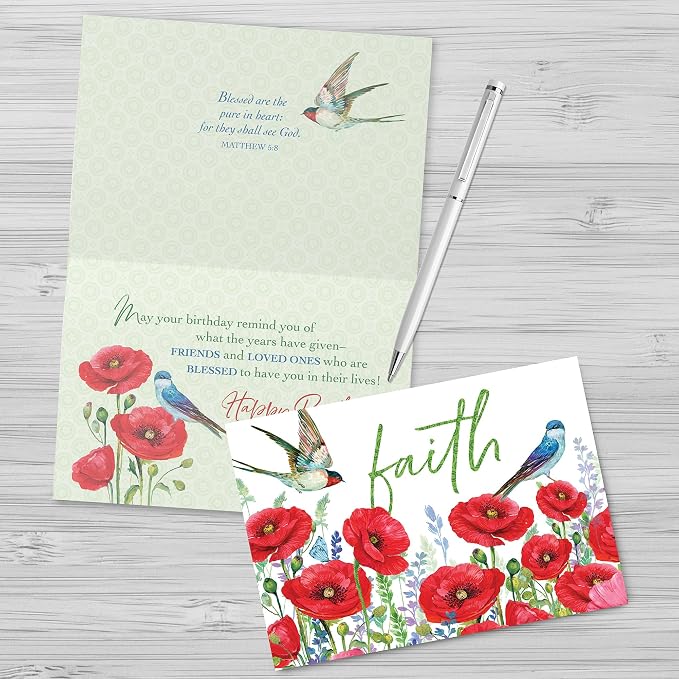 Faithfully Yours Designer Greetings Floral Birthday Boxed Card 12 Pack | Biblical Scripture Verse, Faith Based Sentiment, Boxed Card Set, Matching Envelopes