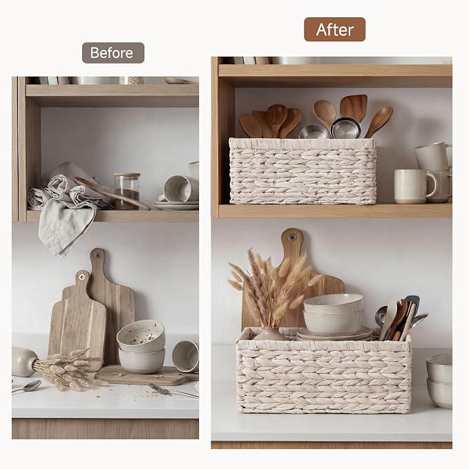 StorageWorks Large Wicker Baskets for Storage,White Wicker Baskets,2-Pack | Water Hyacinth Storage Baskets for Organizing,Wicker Storage Baskets for Shelves,Pantry Organizers and Storage,Woven Baskets