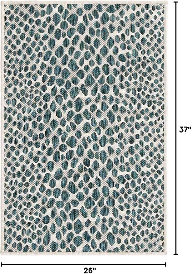 Unique Loom Outdoor Collection Area Rug - Cape Town (2' 2" x 3' 1" Rectangle, Teal/ Ivory)