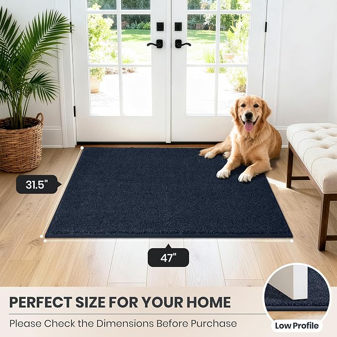 PURRUGS Dirt Trapping Door Mat 31.5" x 47", Non-Slip Machine Washable Entryway Rug, Dog Doormat, Indoor Front Door Mat, Super Absorbent Entry Rug for Muddy Shoes & Paws, Navy Blue