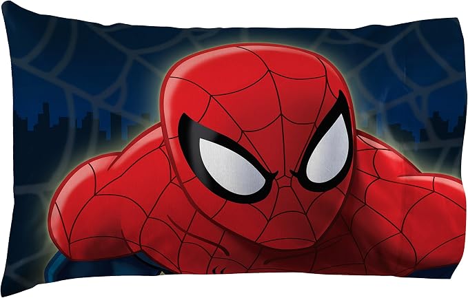 Jay Franco Kids Sheet Set with Fitted, Flat Sheets & Pillow Cover - Ultra-Soft Bedding with Pillowcase for Room Decor, Blue - Spiderman, 3 Piece Twin