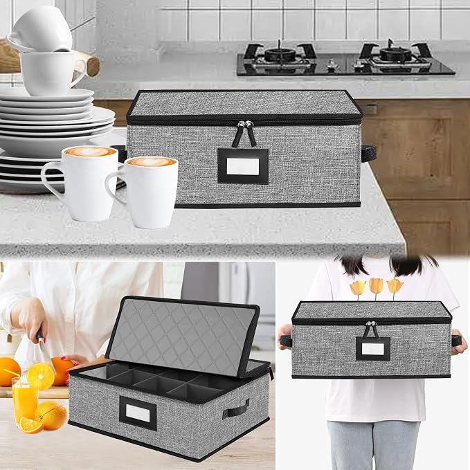 Quilted Mug Cup Storage Box,China Storage Containers | Cup Storage Containers Hard Shell with Lid for Moving Transport,Kichen Dinnerware Storage