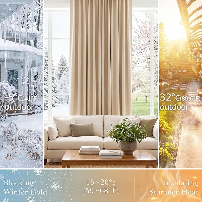 PONY DANCE Beige Blackout Curtains - Kitchen Window Drapes Short Heavy-Duty Soft Rod Pocket Curtain Draperies/Window Treatments for Nursery Bedroom, W 42 x L 30 Inches, Biscotti Beige, 2 Panels