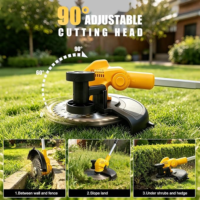 Cordless Lawn Mower (Compatible with DEWALT Battery), 1000W Brushless String Trimmer & Wheeled Edger Combo Kit, with 3-Position Cutting Height & LCD Display, Electric Weed Wacker for Garden(Tool Only)
