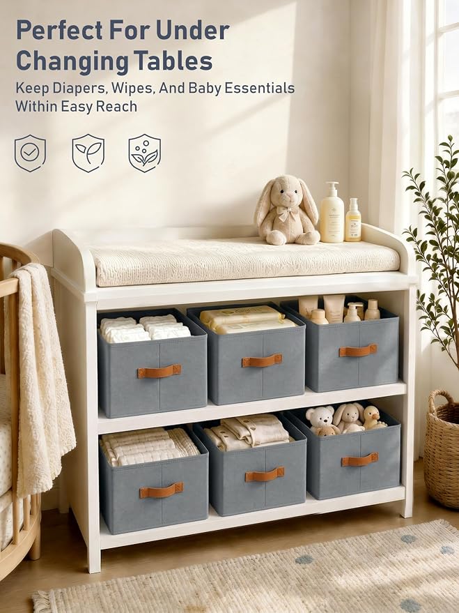 8 Pack Large Closet Storage Baskets Bins for Shelves, Collapsible Fabric Closet Organizers and Storage with Polyester Handles, Decorative Baskets for Organizing Clothes, Towels, Linen Closet 16x12x10"