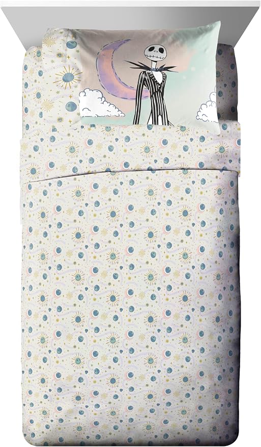 Disney Nightmare Before Christmas Twin Comforter Set 5 Piece, Multi | Jack Skellington Sally, Bed in a Bag, Comforter Sheets Sham Pillowcase, Soft Microfiber, Machine Washable, Girls Gift