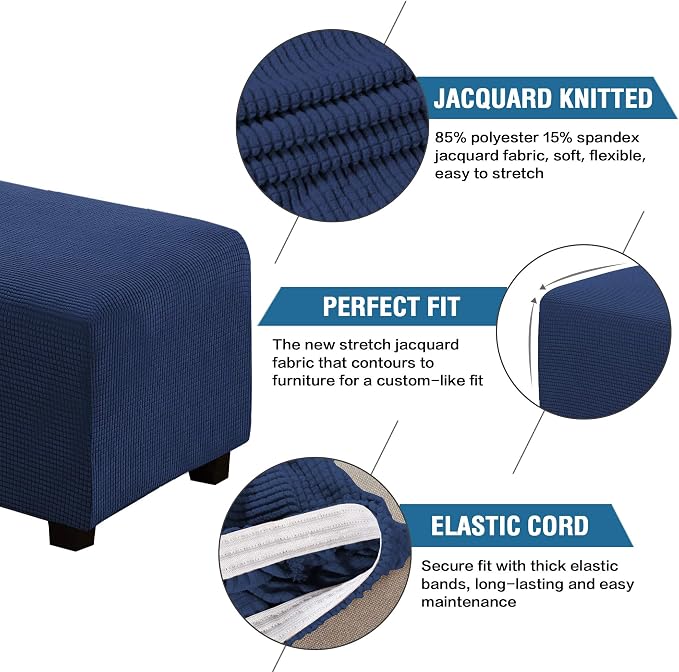 H.VERSAILTEX Ottoman and Sofa Seat Cushion Combined Cover Slipcover Rectangle Sofa Slipcover Fit Length 56"-75" Suitable for L Shaped Seat Cushion Cover or Chaise Part Cover Stretch Thick Soft - Navy