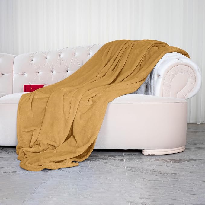 Elegant Comfort Luxury Velvety Softness Fuzzy Plush Micro-Velour Ultra-Soft Blanket, Twin/Twin XL, Gold-Yellow