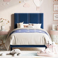 Allewie Twin Size Platform Bed Frame with Adjustable Headboard | Plush Velvet Upholstered, Vertical Channel Tufted, Sturdy Wood Slats, No Box Spring Needed, Easy Assembly, Blue