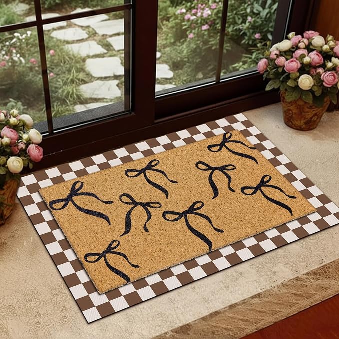 Tinideya 2 Pcs Coquette Boho Bows Custom Door Mat Welcome Non Slip Coir Mats Floor Layering Doormats Seasonal for Front Porch Entryway Decor(Boho Bows)