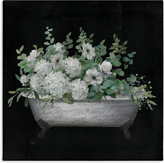 Stupell Industries Vintage Clawed Bathtub Botanical White Flower Bouquet,Design by Nan, 17 x 17, Gallery Wrapped Canvas | Stupell Industries · By Nan · Ready to hang · Bathroom and laundry room accent · Made in USA