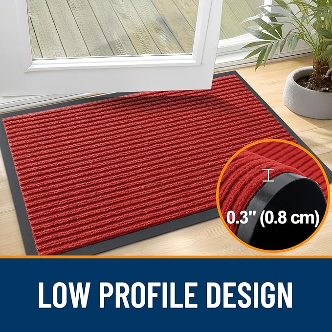OLANLY Front Door Mat Indoor Outdoor Entrance, 2-Pack 47 x 32 Inch, Waterproof Heavy Duty Doormat, Fade Resistant, Low Profile, Easy Clean Patio Porch Welcome Floor Mats for Entry, Red