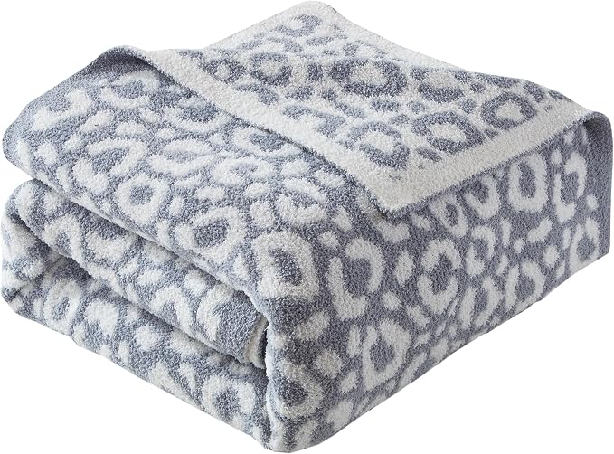 Elegant Comfort Leopard Throw Blanket, Gray Super Soft Cozy Fluffy Warm Throw Blankets for Couch, Sofa, Chair, Bed, Camping, Picnic, Travel Lightweight Bed Blanket (50" x 70")