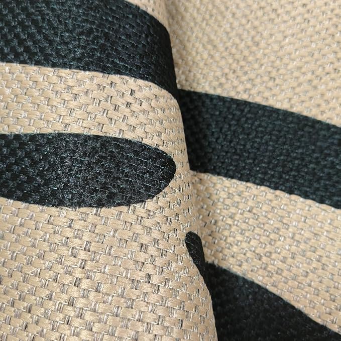 Half Round Easy Jute Rug 3x6Ft Zebra Stripe Carpet for Farmhouse Bedroom Carpet, Non-Slip Half Circle Thin Neutral Floor Mat for Living Room Patio Kids Room Kitchen, Indoor Outdoor, Black 5