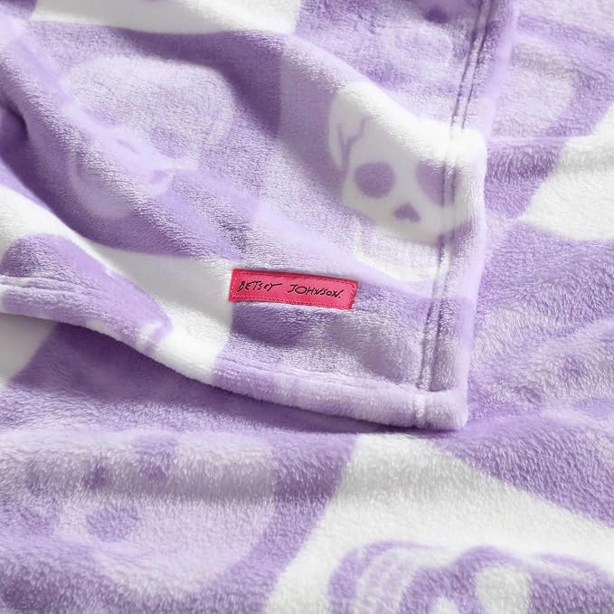 Betsey Johnson - Blanket, Buttery-Soft Throw Blanket for Couch or Bed, Boldly Plush & Oversized Bedding (Cracked Checkered Skull Purple, 50" x 70")