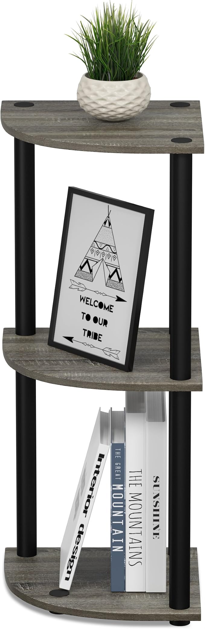 Furinno TURN-N-TUBE Corner Shelf, 3-Tier Corner Bookshelf, Display Storage Shelves with Open Shelves, for Organization and Storage, Living Room, Home Office, Garage, French Oak