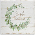 Stupell Industries Simply Blessed Phrase with Distressed Styling and Wreath Wall Art, 12x12, Off- White