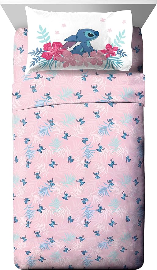 Jay Franco Disney Lilo & Stitch Queen Comforter Set, 7 Piece Bed in a Bag - Reversible with Shams & Sheets - Super Soft Microfiber Kids Bedding, All Season Machine Washable (Official Disney Product)