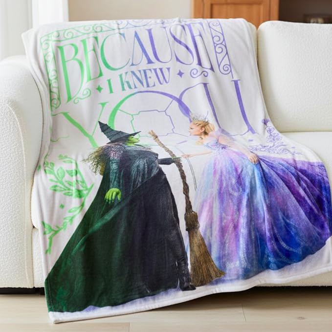 Wicked Elphaba and Glinda Bedding Throw - Super Soft Cozy Blanket - Because I Knew You, 46 in x 60 in, (Officially Licensed Product) by Franco