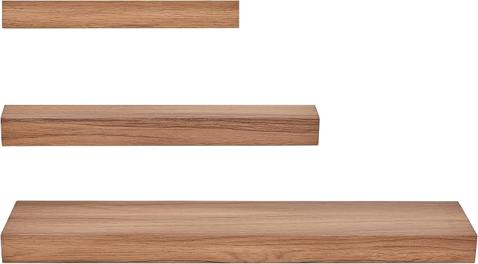 Kiera Grace Stockholm Maine Floating Shelves for Wall, MDF Display Shelves, Easy to Assemble, Ideal for Home Decor, 12"/16"/24" W x 5" D x 1.5" H, Golden Oak, Pack of 3