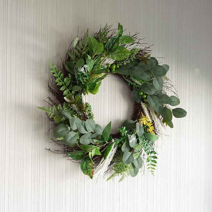 Sweet Anne Eucalyptus Wreath - 22-Inch Artificial Spring, Summer, or Fall Wreath for Home Decor - Wreaths for Indoors or Covered Patio by Pure Garden