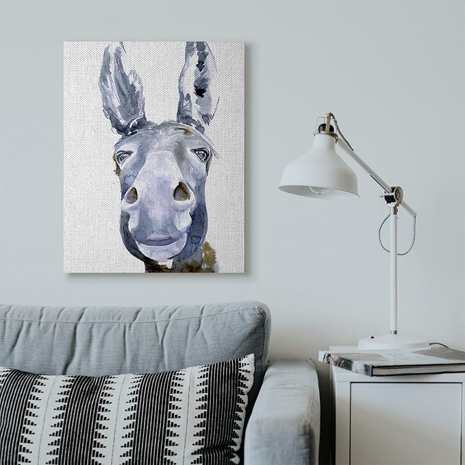 Stupell Industries Donkey Portrait Blue Brown Animal Watercolor Painting Canvas Wall Art, 30 x 40, Multi-Color