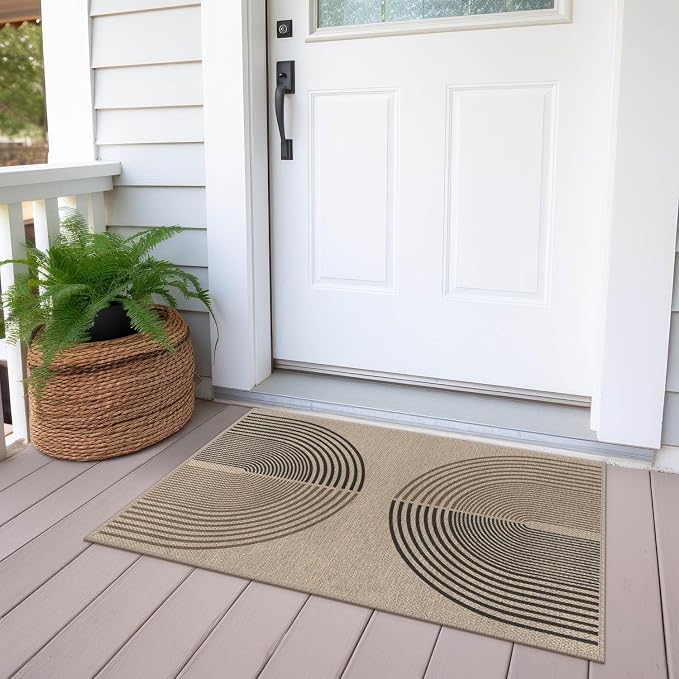 Rugalia Easy Jute Rainbow Entryway Rug, 2x3 Washable Non-Slip Indoor Outdoor Doormat, Neutral Boho Farmhouse Small Kitchen Rug Modern Abstract Throw Rugs for Entrance Bedroom Bathroom
