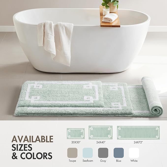Madison Park Evan 100% Cotton Bath Rug Plush Absorbent, 24" x 40", Seafoam | Non-slip Backing, OEKO TEX, Luxurious Tufted Plush Bath Mat for Bathroom, Quick Dry, Spa Design Decorative for Shower Room