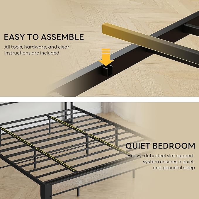 LIKIMIO California King Bed Frames, Bouclé Storage Headboard with Charging Station, Solid and Stable, Noise Free, No Box Spring Needed, Easy Assembly